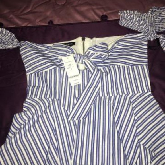 NWT Peplum Blue White, Off the shoulder Corset Bustier Top with Bow Bebe - Picture 5 of 6